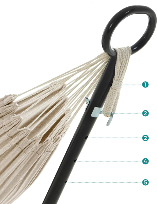 SONGMICS Hamac cu cadru metalic, reglabil la 5 inaltimi, maxim 240 kg, 300x90x95cm, bej [7]