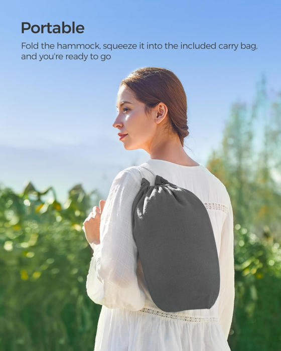 SONGMICS Hamac dublu, accesorii de prindere cu chingi si carabiniere, 210x150 cm, 300 kg, gri [5]