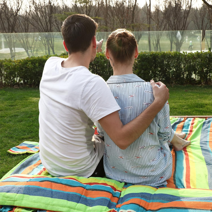 SONGMICS Hamac dublu cu bara lemn, perne incluse, maxim 300 kg, 210x150 cm, multicolor [3]