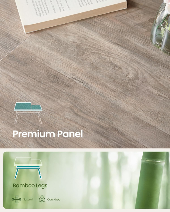 SONGMICS Masa laptop sau mic dejun cu picioare pliabile, din bambus, blat reglabil pe unghi si inaltime, 68x35x32 cm [5]