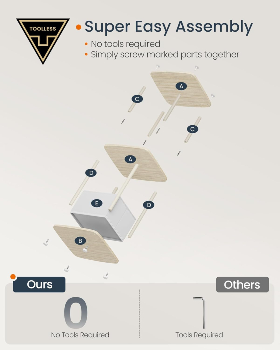 SONGMICS Masuta laterala tip noptiera, cu 3 rafturi si cos textil, cadru metalic, 30x34x58 cm, bej [6]