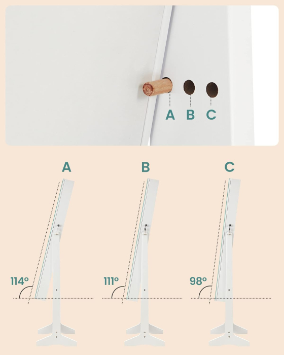 SONGMICS Oglinda de podea cu suport, design fara rama, cu spatiu de depozitare, 41x37x152cm, alb [8]