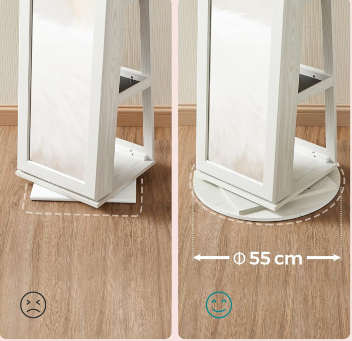 SONGMICS Oglinda de podea cu suport rotativ la 360°, cu spatiu de depozitare, 55x55x161cm, alb cenusiu [4]