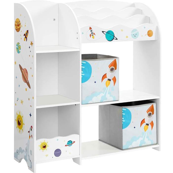 SONGMICS Organizator de jucarii si carti pentru copii, multifunctional cu 2 cutii de depozitare, 93x30x100cm, alb [1]