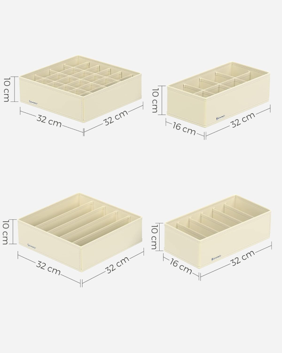 SONGMICS Organizator lenjerie set 8 cutii pliabile din material textil, pentru sertare si dulap, bej [2]
