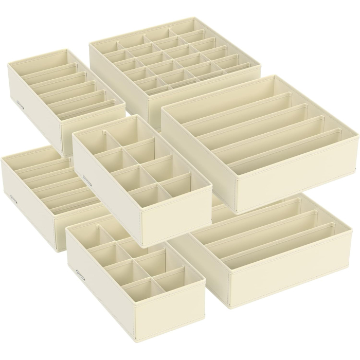 SONGMICS Organizator lenjerie set 8 cutii pliabile din material textil, pentru sertare si dulap, bej [1]