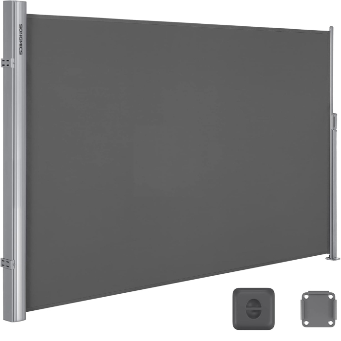 SONGMICS Paravan lateral pentru intimitate, extensibil, sistem fixare inclus, 160x400cm, gri [6]