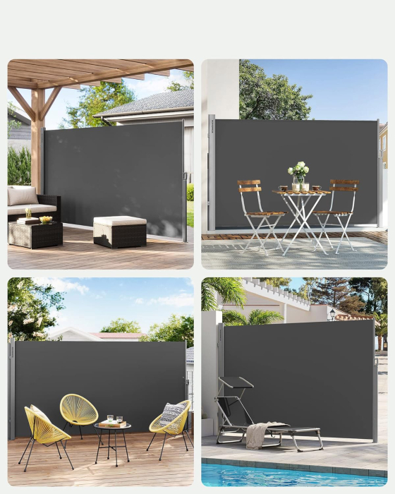 SONGMICS Paravan lateral pentru intimitate, extensibil, sistem fixare inclus, 160x400cm, gri [5]