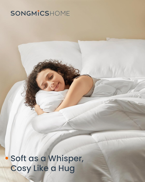 SONGMICS Pilota matlasata dubla, 4 anotimpuri, 150, 350 si 500 GSM, din microfibra, 200x200 cm, alb [2]