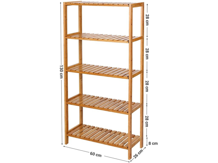 SONGMICS Raft de depozitare din bambus, 5 polite, pentru bucatarie sau baie, 130x60x26cm, maro natural [3]