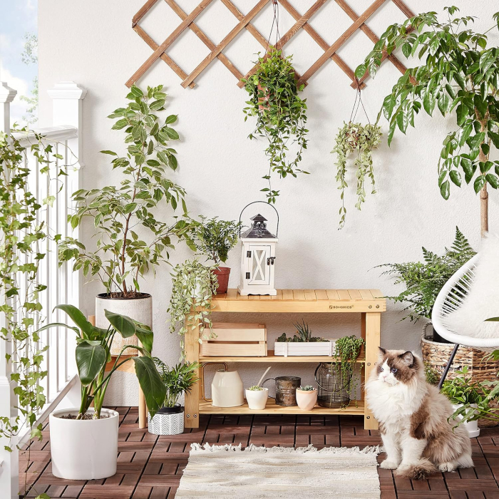 SONGMICS Raft de depozitare din bambus, cu 3 niveluri, 28x70x45cm, maro [10]