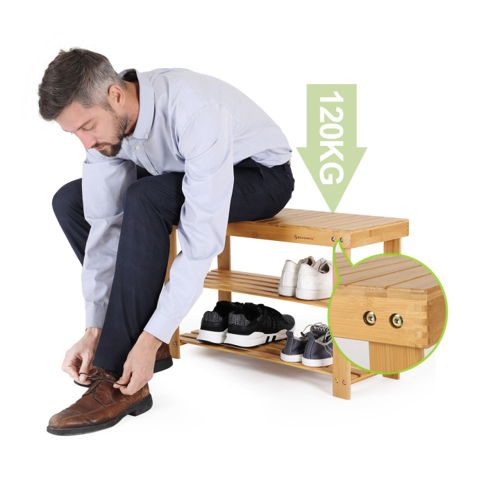 SONGMICS Raft de depozitare din bambus, cu 3 niveluri, 28x70x45cm, maro [12]