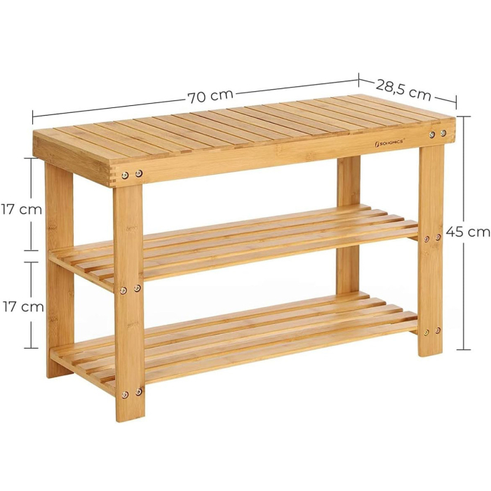 SONGMICS Raft de depozitare din bambus, cu 3 niveluri, 28x70x45cm, maro [13]