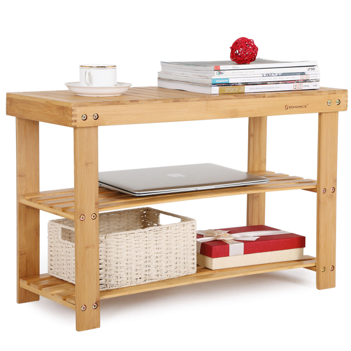 SONGMICS Raft de depozitare din bambus, cu 3 niveluri, 28x70x45cm, maro [11]