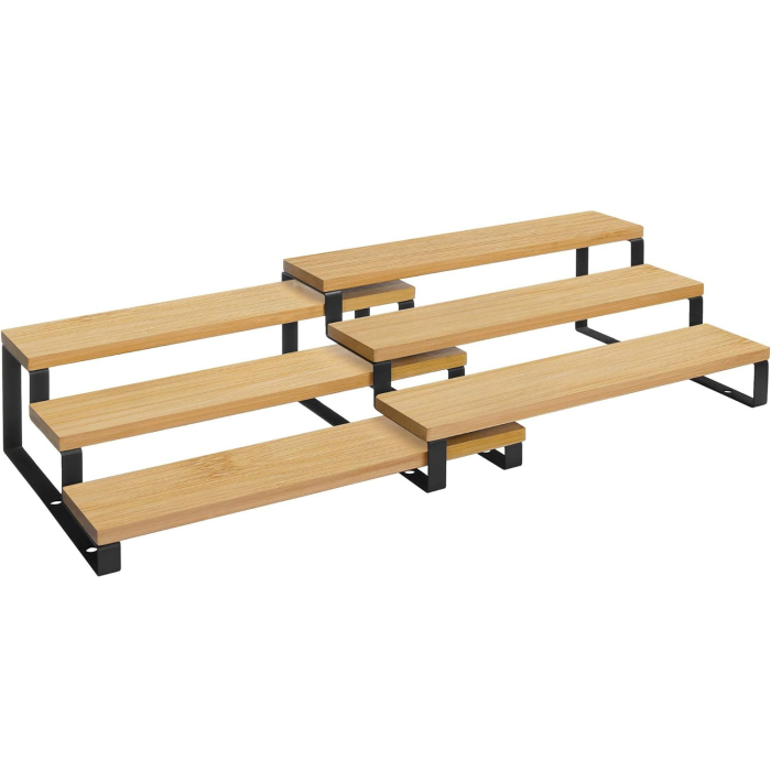 SONGMICS Raft de depozitare extensibil cu 3 nivele, bambus, stivuibil, 32x25x11cm, maro natur [1]