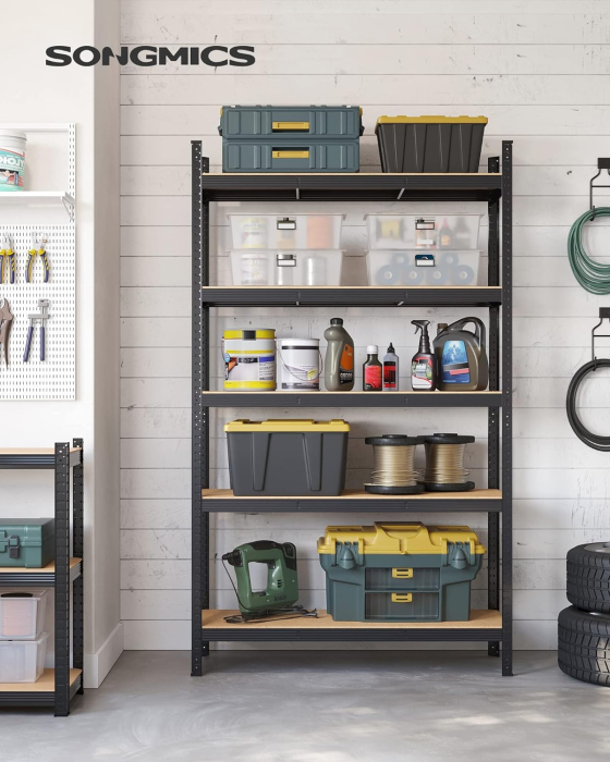 SONGMICS Raft de depozitare metalic, cu rafturi din PAL, 5 polite, max. 875 kg, 200x120x60cm, negru [2]