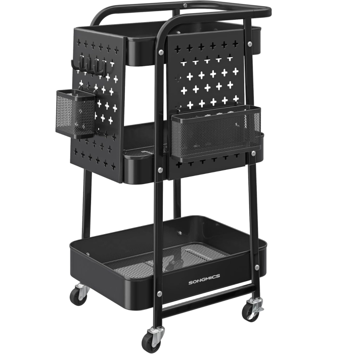 SONGMICS Raft de depozitare mobil tip carucior rulant, pentru baie sau bucatarie, cadru otel, 32x43x74 cm, negru [1]