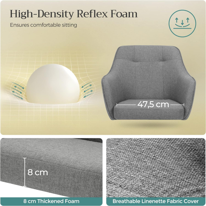 SONGMICS Scaun de birou ergonomic, inaltime reglabila, 65x69x(83-93) cm, gri [4]