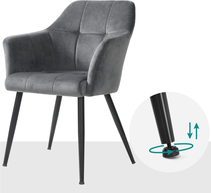 SONGMICS Scaun living tapitat din catifea cu cotiere, sarcina 110 kg, 61x60x87 cm, gri [6]