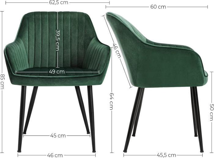 SONGMICS Scaun living tapitat din catifea cu cotiere, sarcina 120 kg, 63x60x85 cm, verde [5]