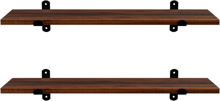 SONGMICS Set 2 rafturi de perete plutitoare, MDF cu efect de lemn vintage, 60x20cm, 15 kg per raft, maro rusic [7]