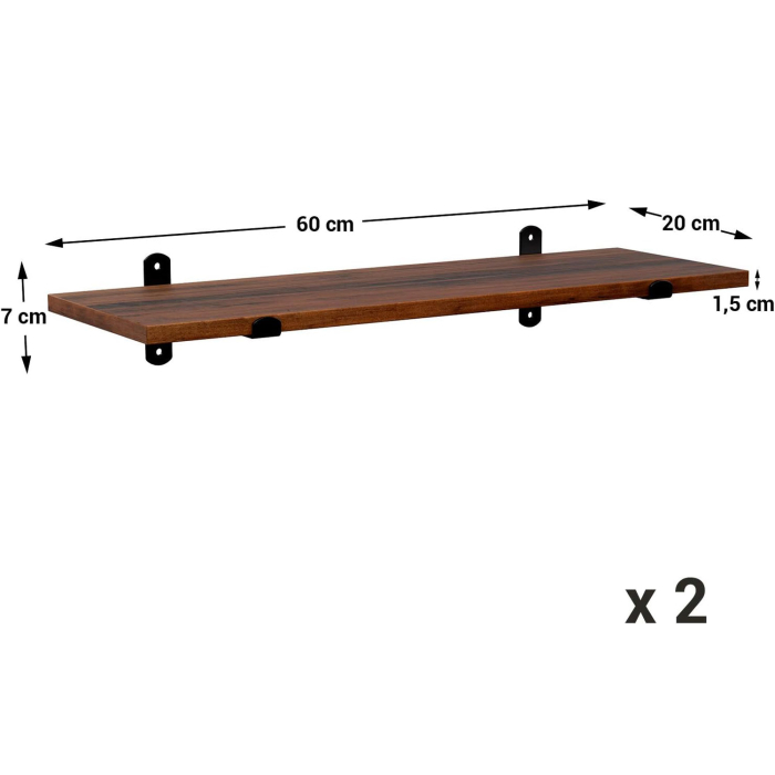 SONGMICS Set 2 rafturi de perete plutitoare, MDF cu efect de lemn vintage, 60x20cm, 15 kg per raft, maro rusic [6]
