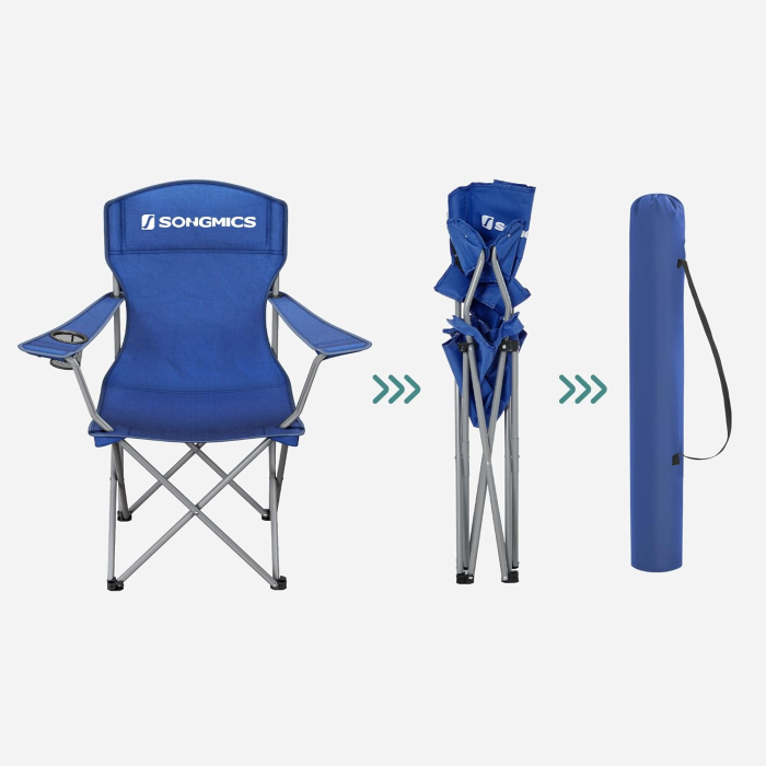 SONGMICS Set 2 scaune pliabile de camping sau pescuit, suport pahar, maxim 150kg, albastru [13]