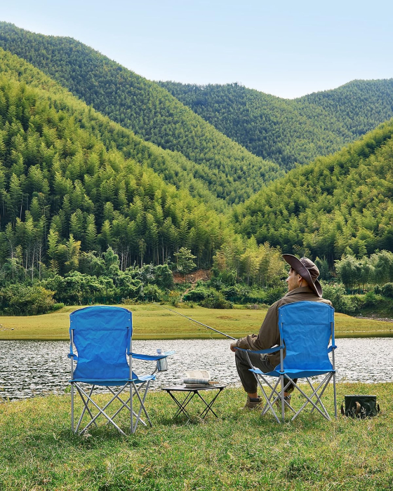 SONGMICS Set 2 scaune pliabile de camping sau pescuit, suport pahar, maxim 150kg, albastru [8]