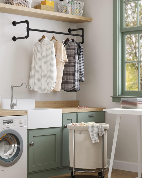 SONGMICS Set 2 sine metalice de agatat haine, montare pe perete, aspect industrial, 112x30x30cm, negru [7]