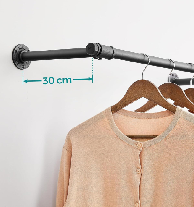 SONGMICS Set 2 sine metalice de agatat haine, montare pe perete, aspect industrial, 84x30x7cm, negru [3]