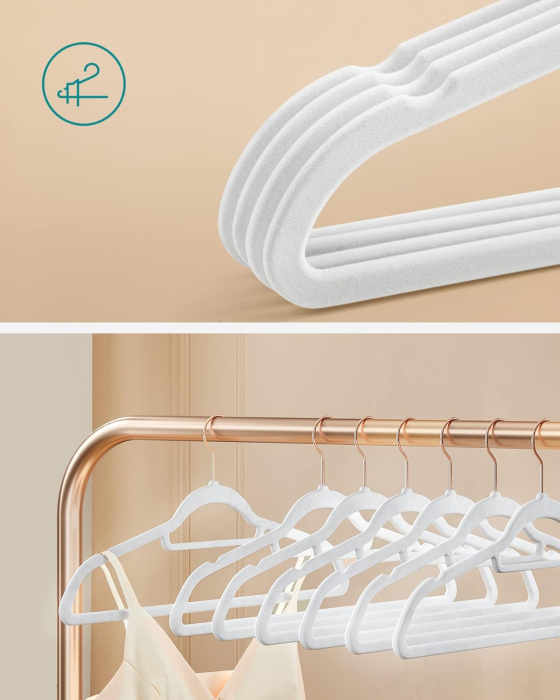 SONGMICS Set 30 umerase catifea cu carlig rotativ, 44x24 cm, alb [3]