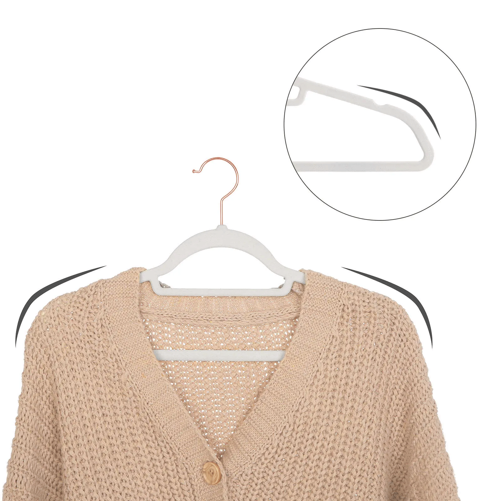 SONGMICS Set 30 umerase catifea cu carlig rotativ, 44x24 cm, alb [10]