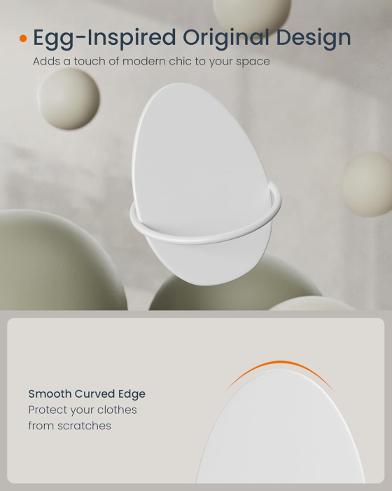 SONGMICS Set 4 carlige perete, design oval din otel, 5 kg per carlig, 9x5x7 cm, alb perlat [2]