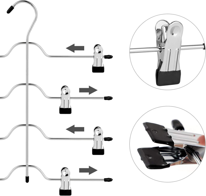 SONGMICS Set de 3 umerase pentru pantaloni, capacitate 4 perechi per umeras, 32cm, argintiu [6]