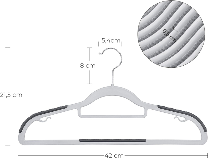 SONGMICS Set de 30 de umerase pentru haine, anti-alunecare, bara de cravata si carlig pivotant, 42cm, gri [7]