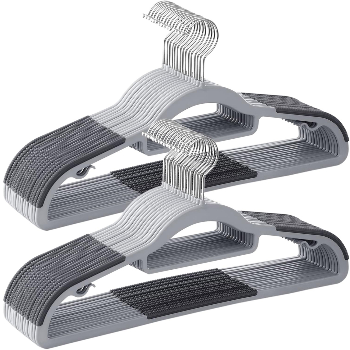 SONGMICS Set de 30 de umerase pentru haine, anti-alunecare, bara de cravata si carlig pivotant, 42cm, gri [1]