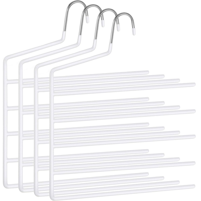 SONGMICS Set de 4 umerase pentru pantaloni, anti-alunecare, capacitate 5 perechi per umeras, 32cm, alb [1]