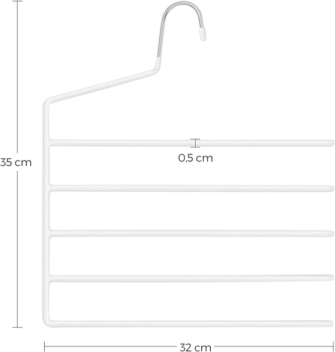 SONGMICS Set de 4 umerase pentru pantaloni, anti-alunecare, capacitate 5 perechi per umeras, 32cm, alb [5]