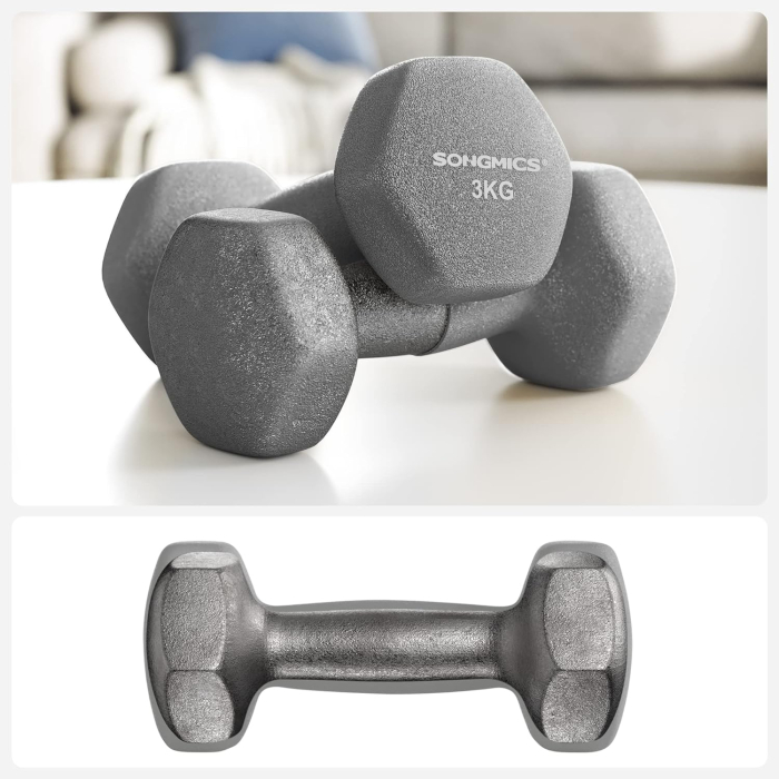 SONGMICS Set de 6 gantere hexagonale cu suport, 2x1kg 2x2kg 2x3 kg, multicolor [8]