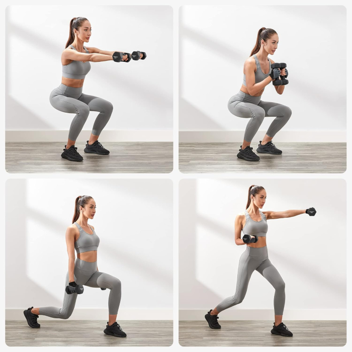 SONGMICS Set gantere hexagonale 2x5 kg, fonta cu invelis neopren, maner ergonomic antialunecare, negru [5]