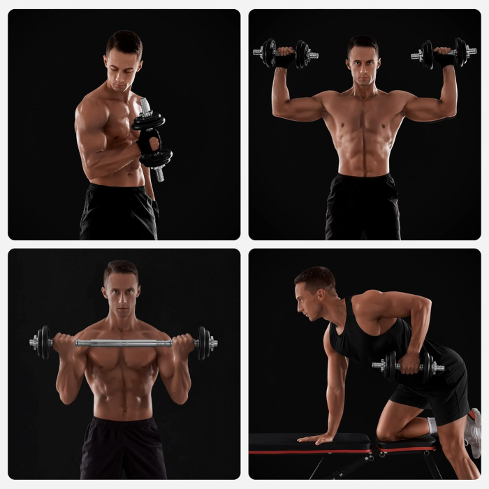 SONGMICS Set gantere si haltera reglabile, integral din otel, 20kg [6]