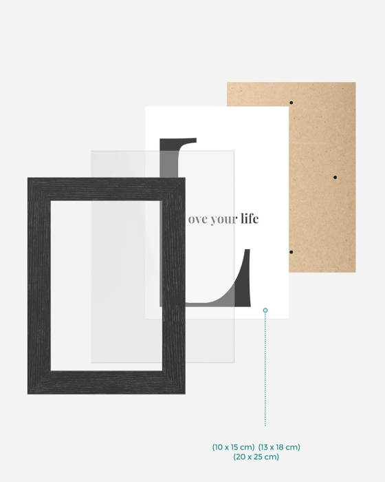 SONGMICS set rame foto 10 buc, 28x24 / 21x16 / 18x13 cm, negru, montaj perete sau birou, MDF si plastic [2]