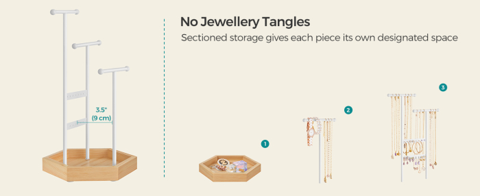 SONGMICS Stand organizator de bijuterii, cu cadru metalic, suport cercei, bratara, colier, inele, 18x21x36cm, alb [2]