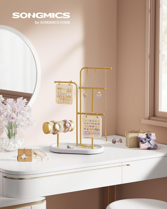 SONGMICS Stand suport pentru depozitare si expunere bijuterii, otel, 11x20x32 cm, auriu [2]