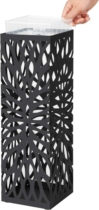 SONGMICS Suport metalic pentru umbrele, cu carlige si tava de picurare, 16x16x49cm, negru [11]