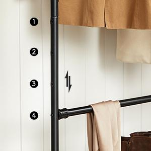 SONGMICS Suport pentru haine, cu raft si 2 sine de agatat, cadru metalic, cu roti, 130x49x198cm, industrial, negru [14]