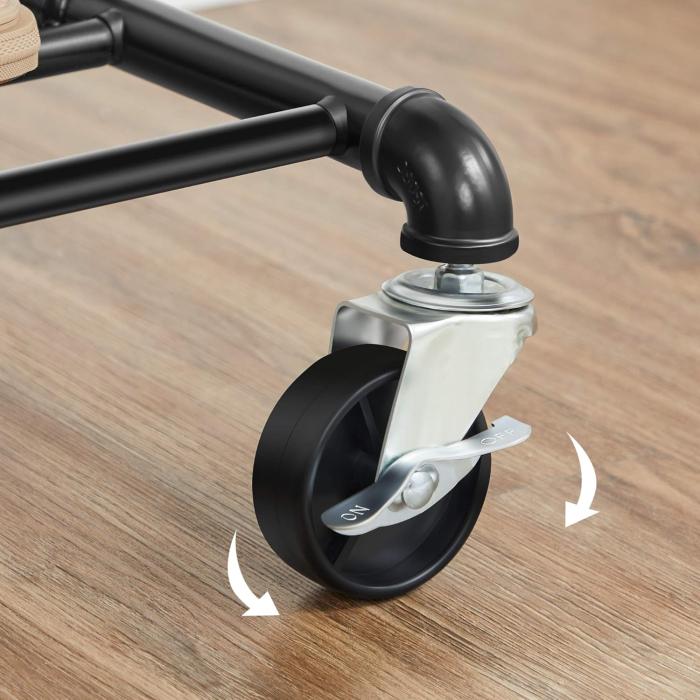 SONGMICS Suport pentru haine, cu raft si 2 sine de agatat, cadru metalic, cu roti, 130x49x198cm, industrial, negru [6]