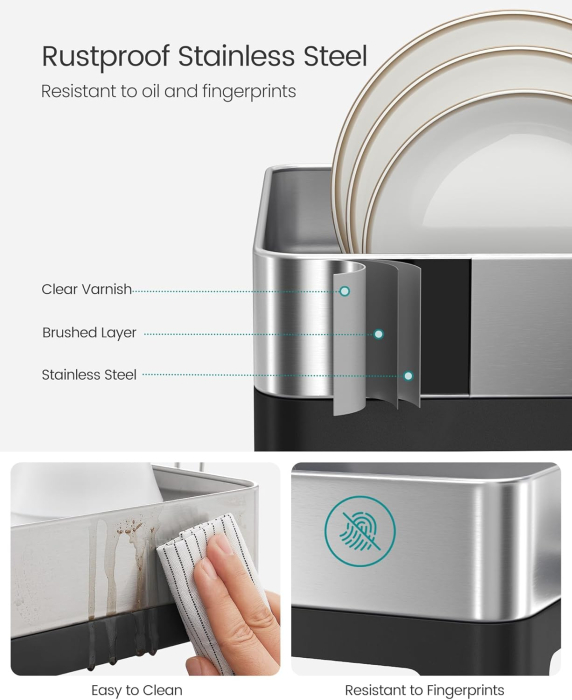 SONGMICS Suport vase inox cu scurgere extensibila, compartimente tacamuri si pahare, 51x49x23 cm, negru [3]