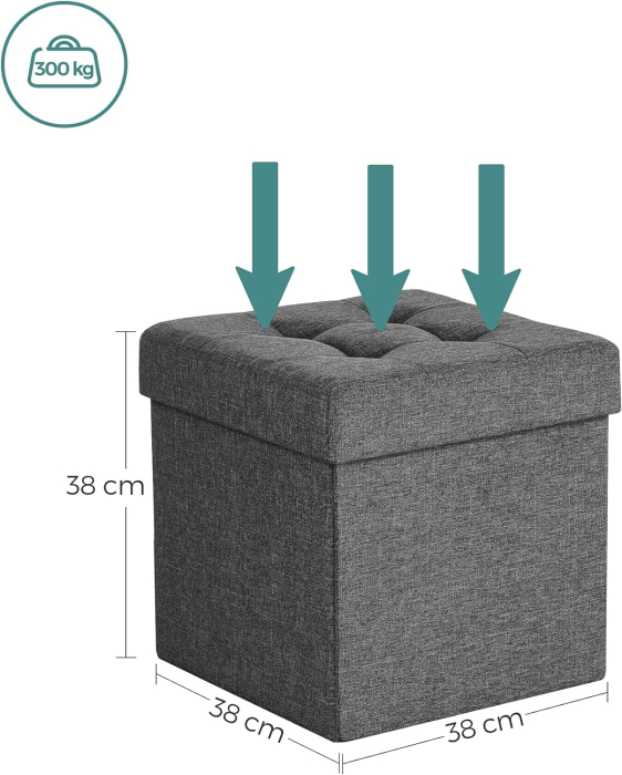 SONGMICS Taburet cu sezut moale, spatiu de depozitare, maxim 300kg, 38x38x38cm, gri inchis [5]