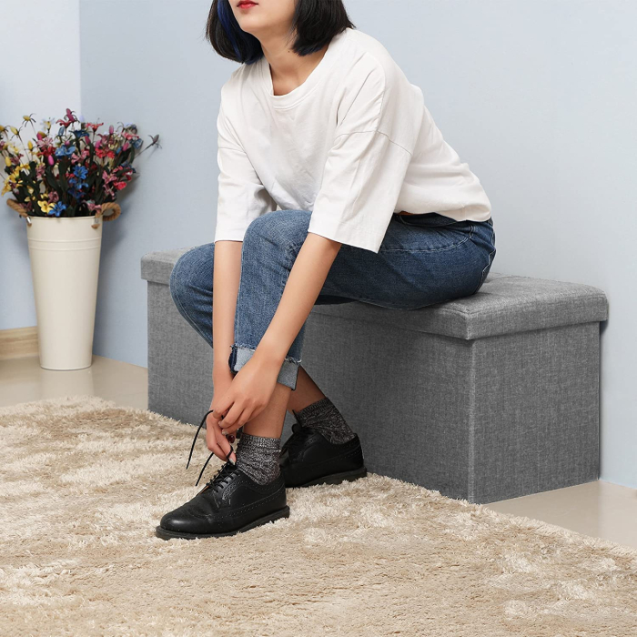 SONGMICS Taburet pliabil cu sezut moale, spatiu de depozitare 131litri, maxim 300kg, 110x38x38cm, gri [10]